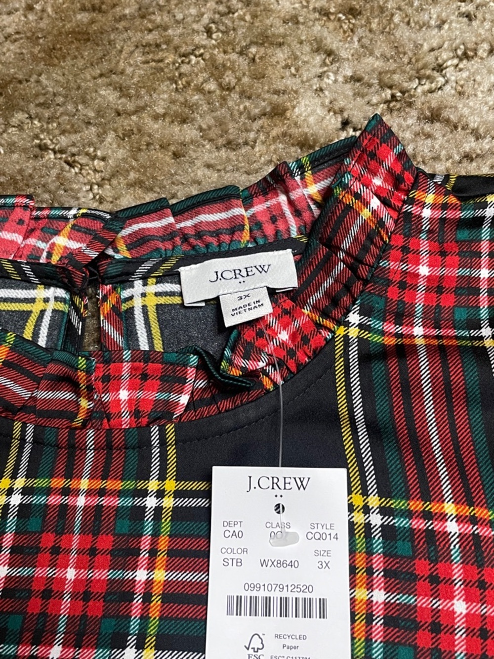 NWT J.Crew Woman’s Plus Size Plaid Sleeveless Shirt Size 3X - Picture 2 of 5